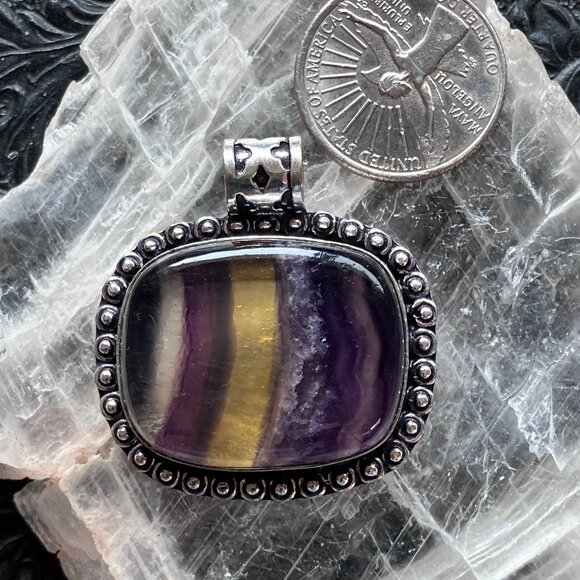 Yellow and Purple Rainbow Fluorite And Citrine Crystal Stone Jewelry Pendant - Picture 7 of 7